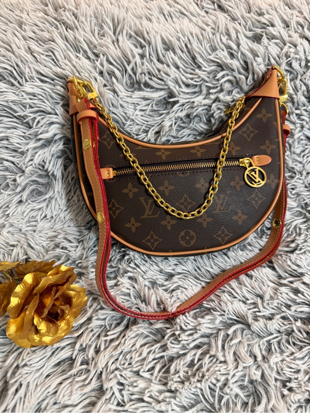 Brown Monogram Crescent Crossbody Bag